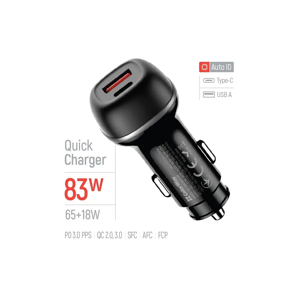 Зарядний пристрій ColorWay USB-C PD65W + USB QC3.0 car adapter (CW-CHA068PD-BK) - фото 7