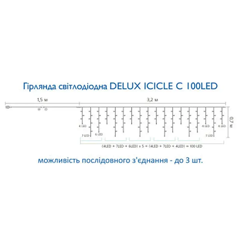 Гірлянда Delux ICICLE С 100LED 3.2х0.7 м Білий/Прозорий IP20 (90015252) - фото 4