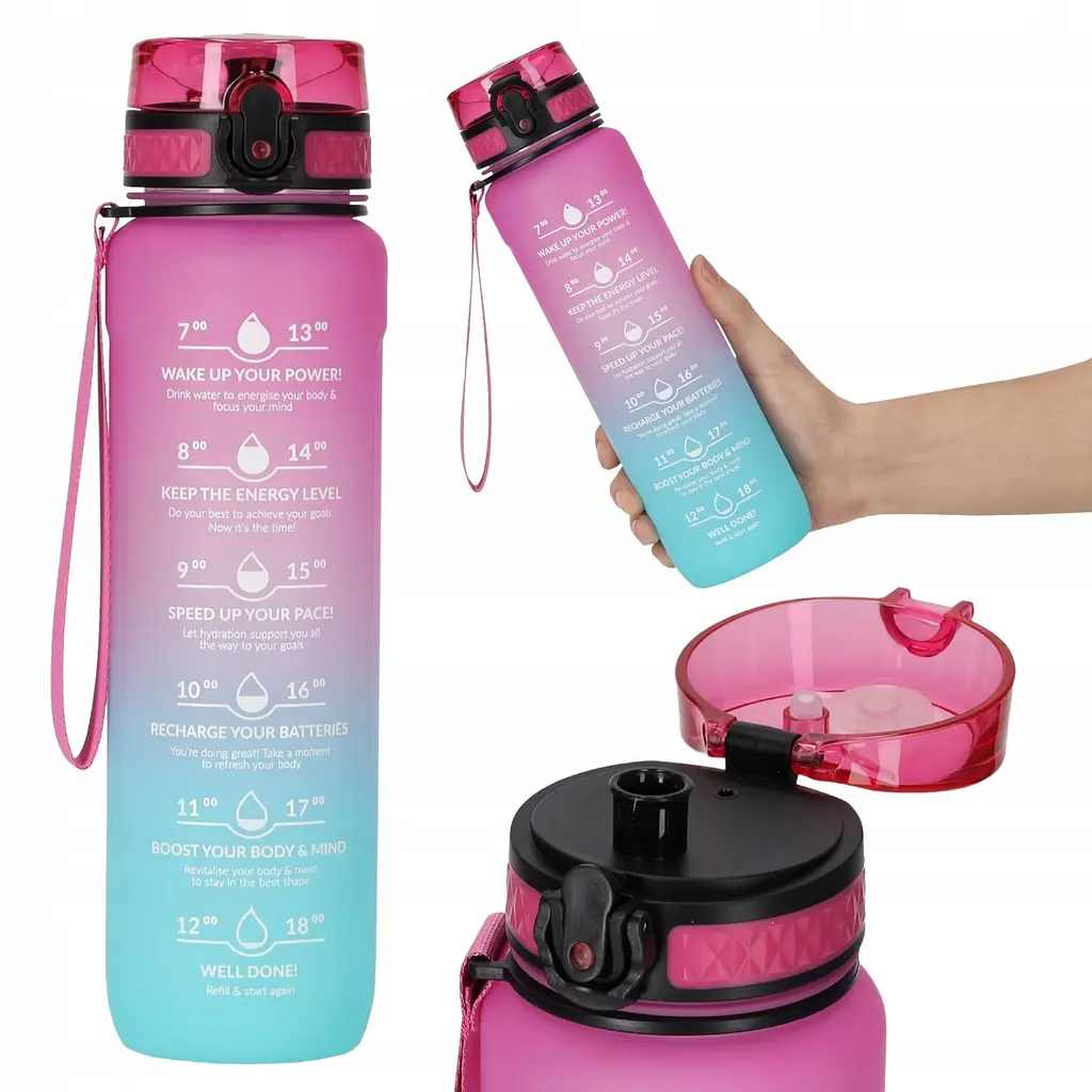 Пляшка для води 4FIZJO спортивна 1000 мл 4FJ0630 Pink/Sky Blue (P-5905973400770) - фото 3
