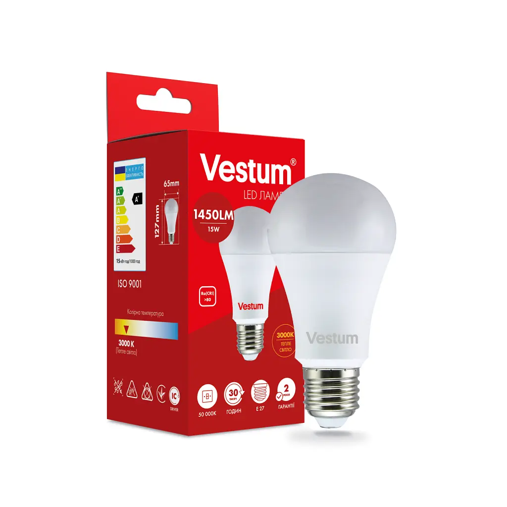 Лампочка Vestum LED A65 15W 3000K 220V E27 (1-VS-1102) - фото 2