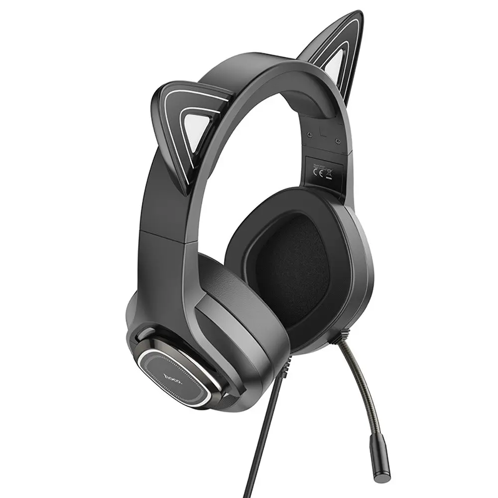Наушники накладные Hoco W107 игровые с ушками и LED подсветкой Jack 3.5 phantom cat - фото 5