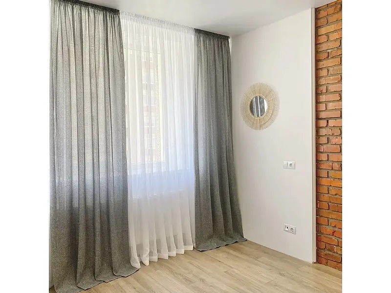 Легкі лляні штори світло-сірого кольору 2шт. 150х270 з білим шифоновим тюлем 400х270, на тасьмі ALBO pbe0052631 - фото 3