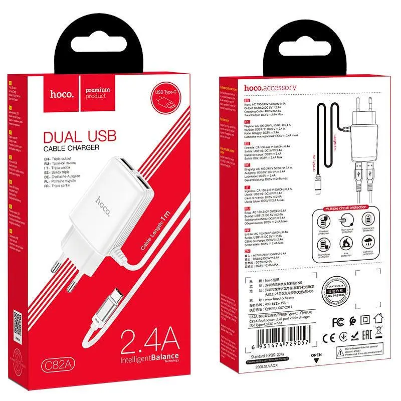 Адаптер HOCO Type-C cable Real power C82A |2USB, 2.4A| - фото 4