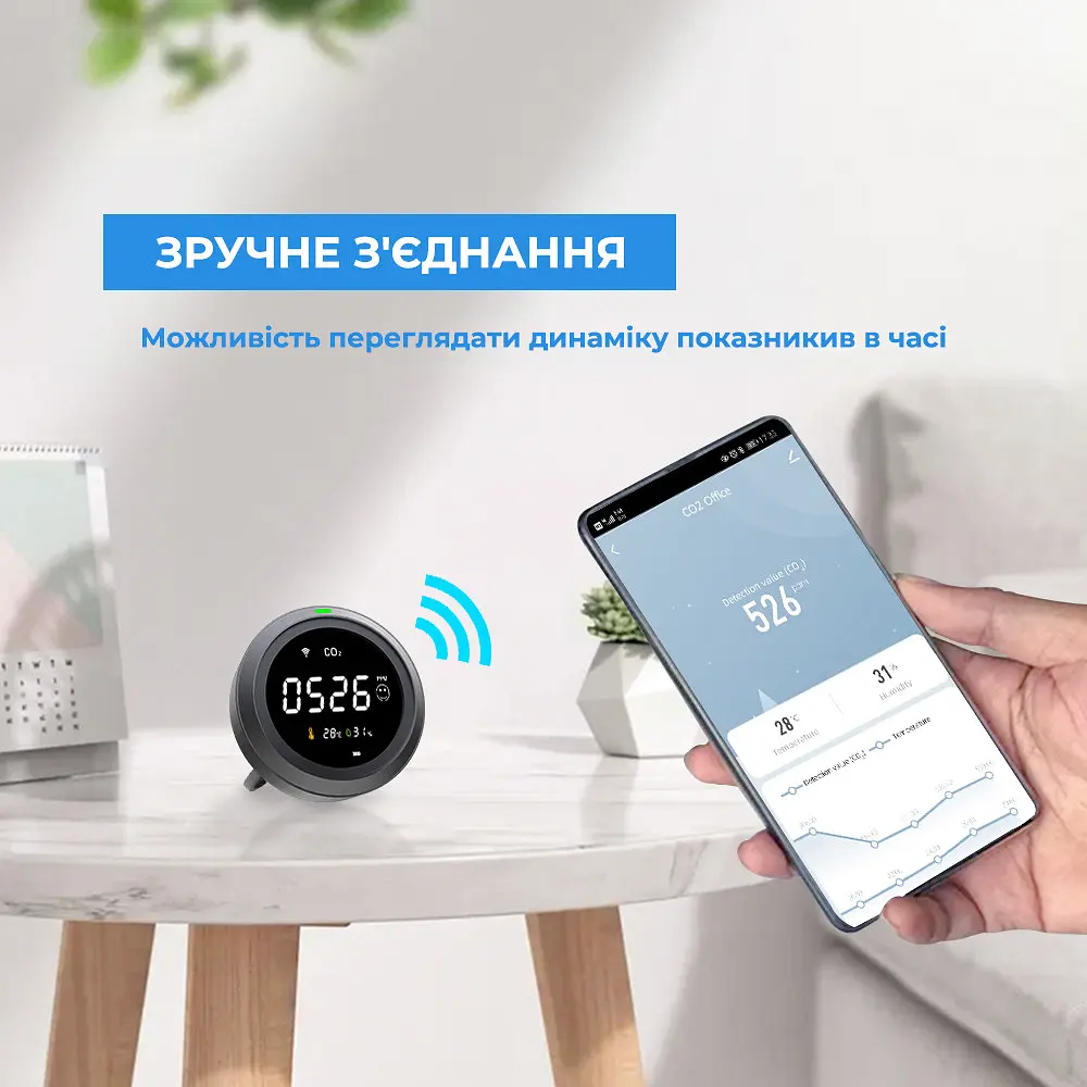 Термогігрометр з датчиком вимірювання CO2 з WiFi No Brand PTH-8 (PTH-8-12) - фото 5