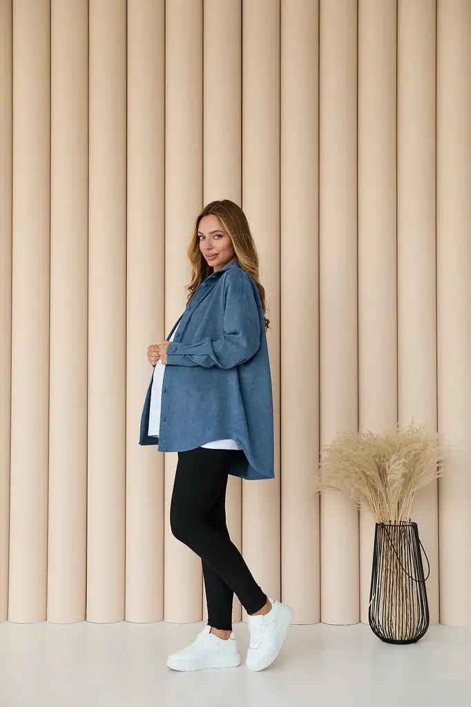 Женская рубашка для беременных стиля oversize из микровельвета Varna размер L-XL Lullababe джинсовая - фото 9