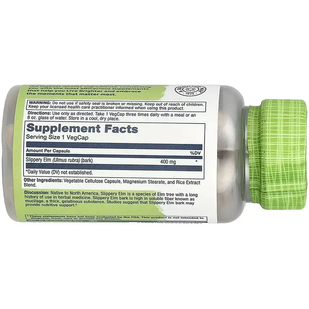 Кора червоного в’язу Solaray Slippery Elm Bark 400 мг 100 веганських капсул - фото 3
