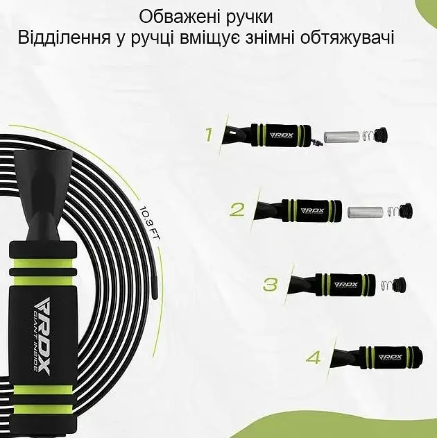 Скакалка швидкісна RDX X2 з обтяжувачами Orange 3 м (SRPF-X2O-10.3FT) - фото 4