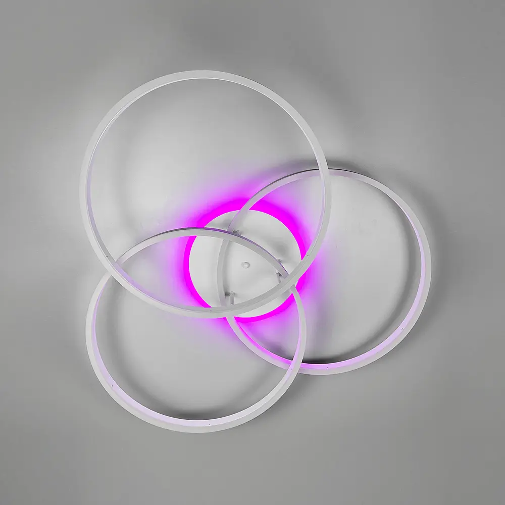 Светодиодная белая люстра на 3 кольца 77х80 см с пультом и RGB подсветкой Line F | Ст. A55067/3A RGB WT - фото 6