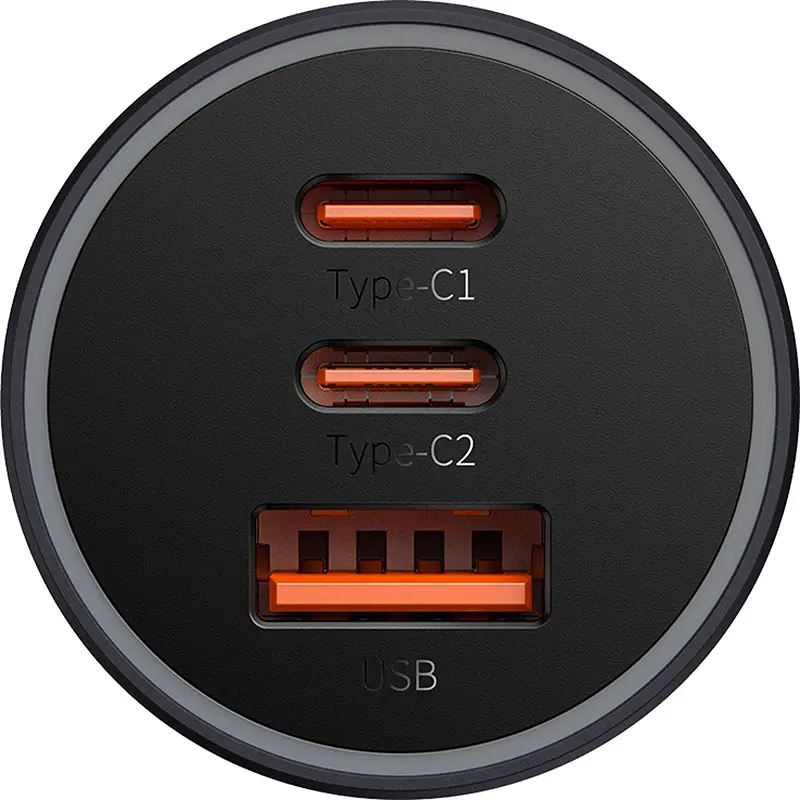 Автомобільний зарядний пристрій Baseus Golden Contactor Pro Triple Fast Charger Car Charger 65W U+C+C Dark Gray [CGJP010013] [77944] - фото 5