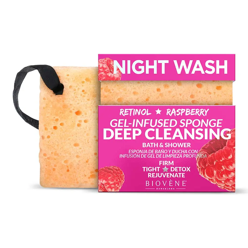 Губка для глибокого очищення Biovene Night Wash Deep Cleansing Retinol & Raspberry Gel-infused Sponge з ретинолом 75 г - фото 2