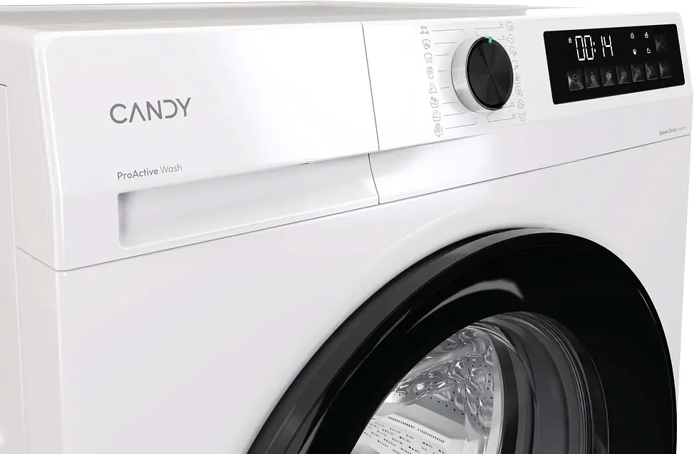 Candy Пральна машина Candy ProWash 300 фронтальна, 9кг, 1400, A, 54.8см, дисплей, пара, інвертор, люк чорний, білий - фото 9