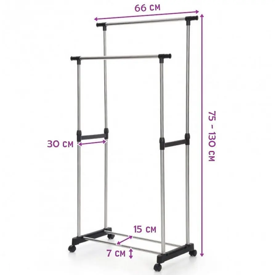 Стойка для одежды и обуви XPRO Double Pole телескопическая двойная вешалка для одежды передвижная на колесах (lp-90891_373) - фото 2