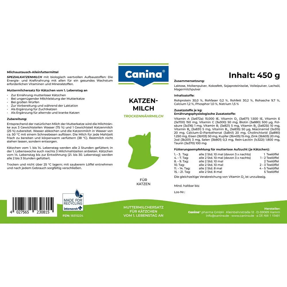 Замінник молока для кошенят Canina «Katzenmilch» 450 г - фото 4