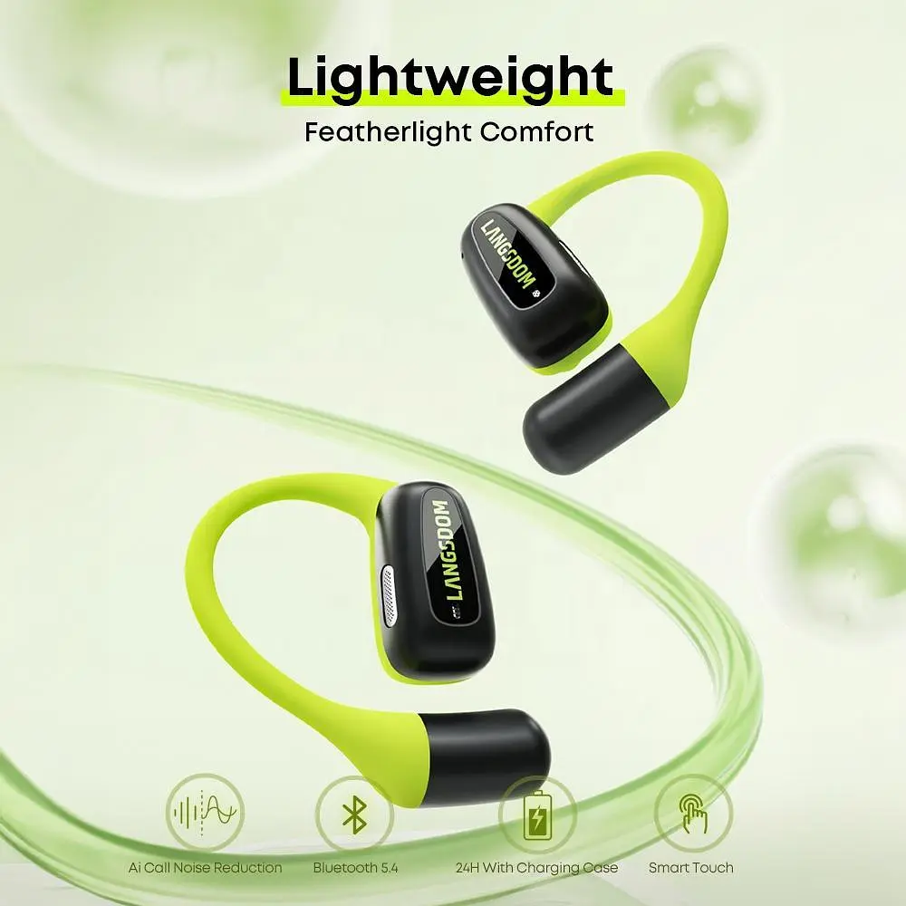 Наушники Langsdom беспроводные спортивные костные TS-15 с дужкой за ухо Bluetooth 5.4 шумоподавлением и микрофоном Салатовый - фото 7
