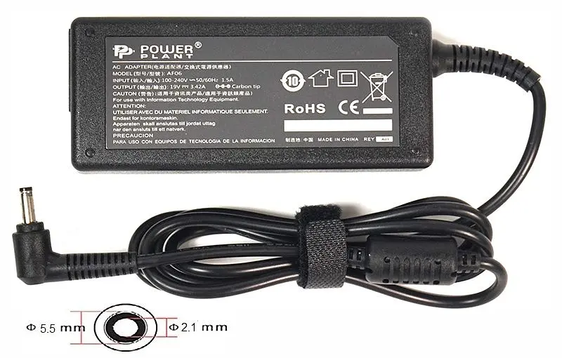 Блок живлення для ноутбуків PowerPlant ACER 220V, 19V 65W 3.42A (5.5*2.1) (AC65F5521)