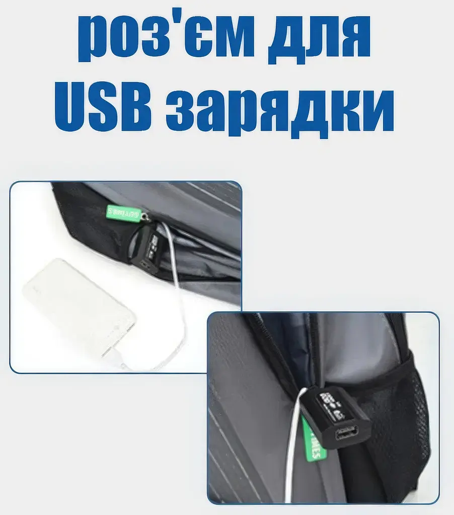 Рюкзак туристичний NoName SolarBag-50, з сонячною батареєю та USB-портом 50×30×16 см, чорний - фото 4