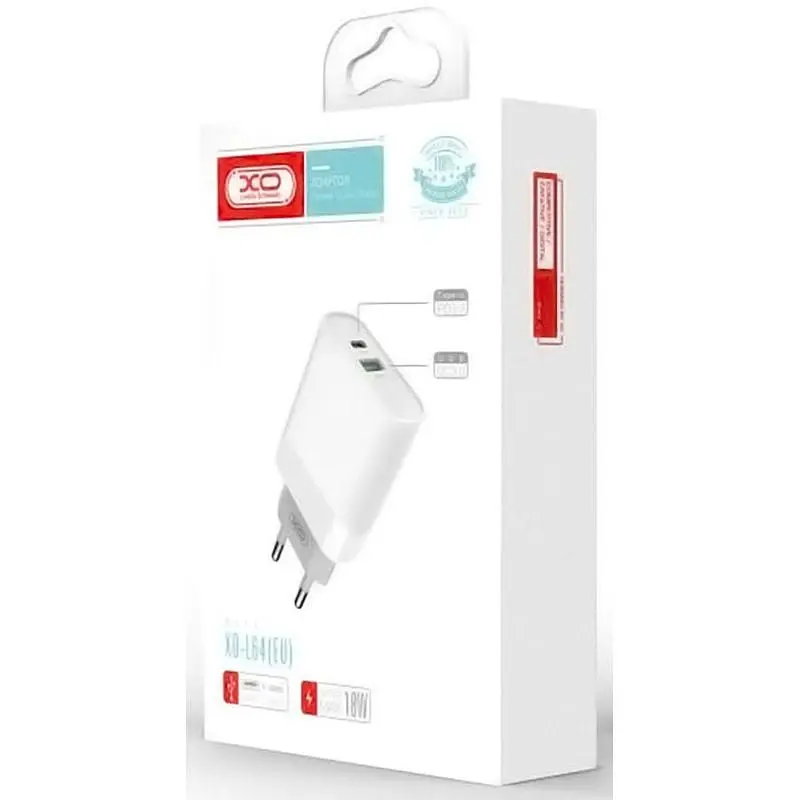 Сетевое зарядное устройство XO L64 PD Power Adapter 20W/1 USB 1 USB-C White - фото 2