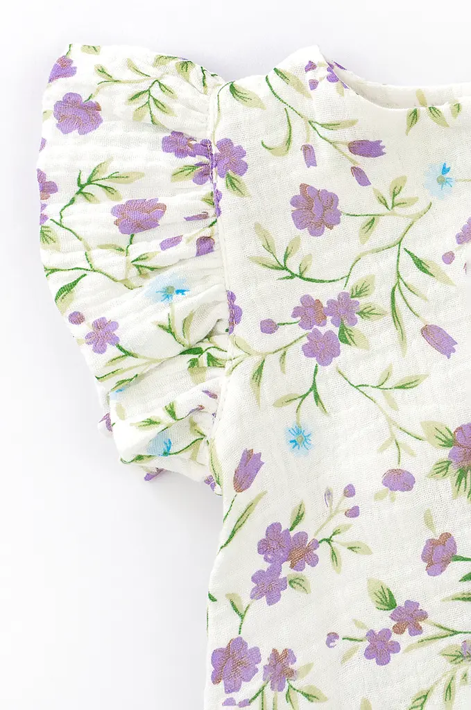 Пісочник з мусліну для дівчинки на ґудзиках Violet flowers з пов'язкою - фото 3