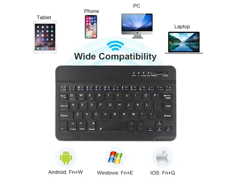 Портативна бездротова клавіатура + миша 2-в-1 Bluetooth Slim для планшетів, смартфонів, ПК, смарт-телевізорів, чорна - фото 4