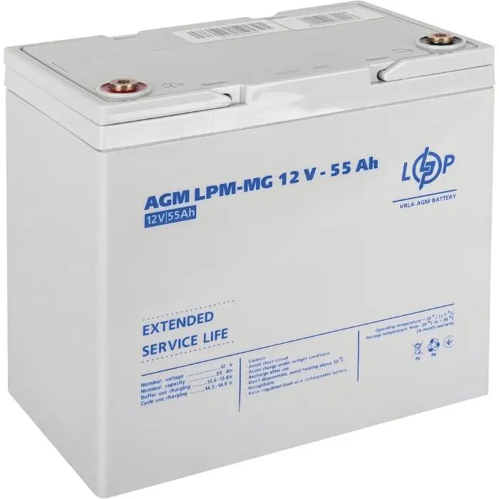 Акумулятор LogicPower AGM-MG 12V/55Ah/660Wh [3873] [109178] - фото 2