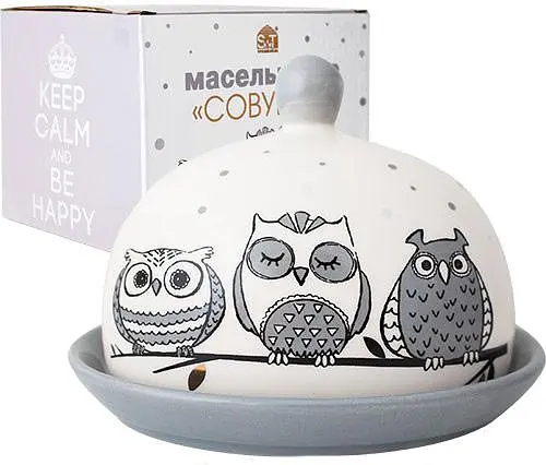 Масленка керамическая Be Happy Совушки S&T 16х13х11.5 см kuh0009660 - фото 2