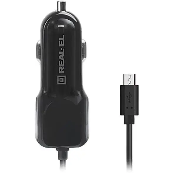 Автомобільний зарядний пристрій Real-El CA-15 (2USB, 2.1A) Black + кабель microUSB - фото 3