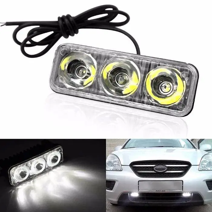 Денні ходові вогні ДХО 85x30x35 мм /9W x 3LED / корпус метал / Білі 2 шт. - фото 2