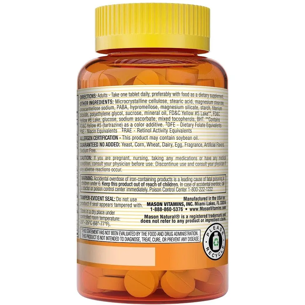 Мультивитамины с железом каждый день Mason Natural Daily Multiple Vitamins With Iron 100 таблеток - фото 3