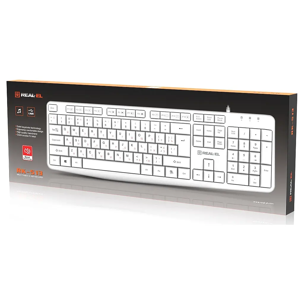 Клавіатура REAL-EL RK-513 USB White (EL123100047) - фото 8