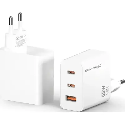 Зарядний пристрій Grand-X GaN 2xUSB-C + 1xUSB 65W PD3.0 QC4.0 AFC SCP FCP white (CH-990W) - фото 9