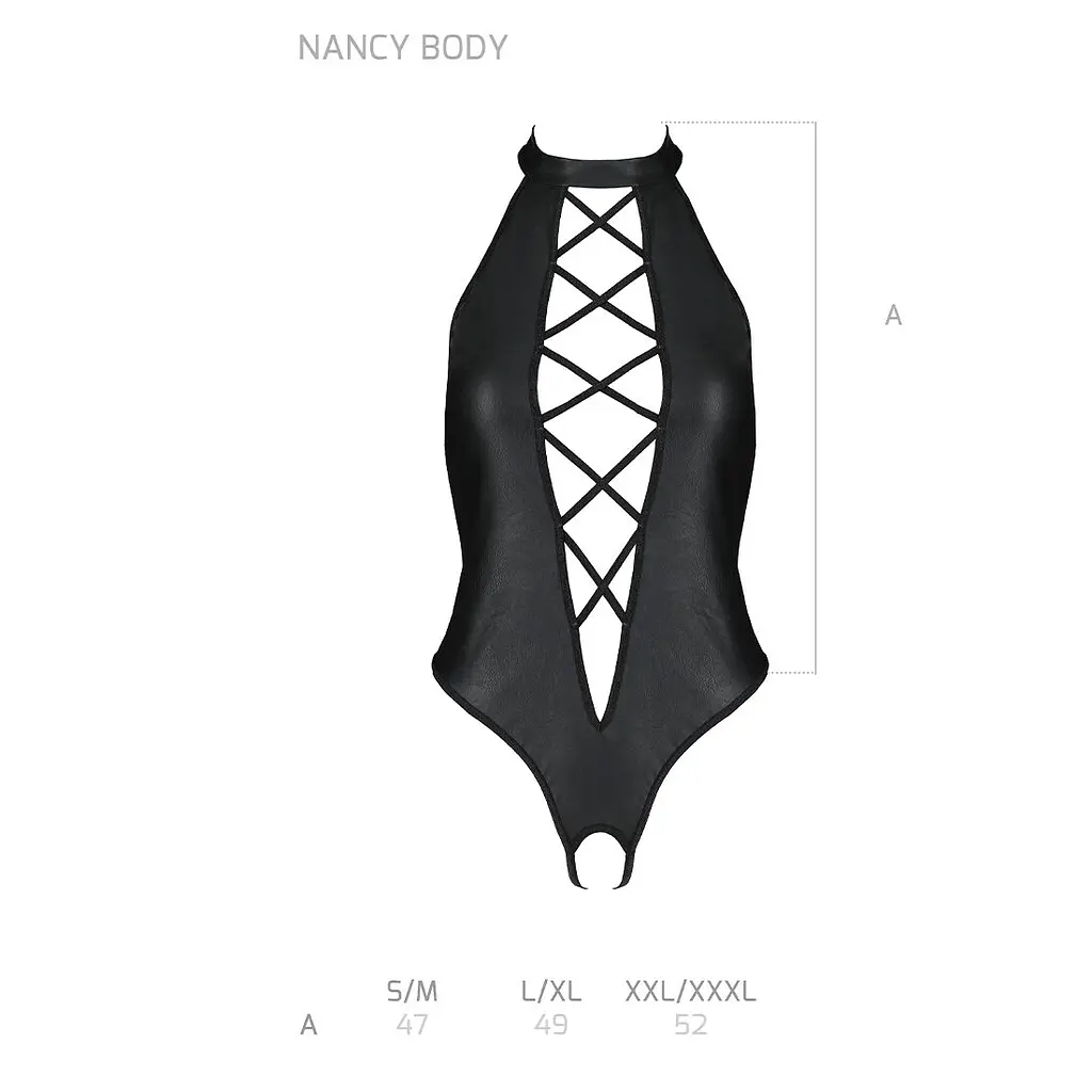 Боді з еко-шкіри з імітацією шнурівки та відкритим доступом Passion NANCY BODY XXL/XXXL, black - фото 5