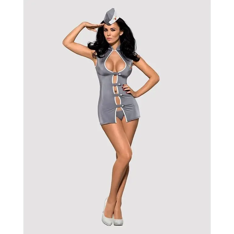 Эротический костюм стюардессы Obsessive Stewardess 3 pcs costume grey L/XL - фото 3