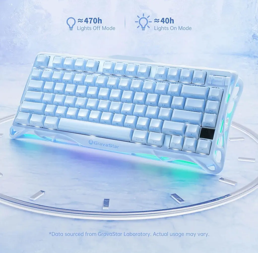 Клавіатура GravaStar Mercury K1 80 keys Kailh Cherry Pink EN BT/WL/USB Ice Blue (GSK1_BLU) - фото 2