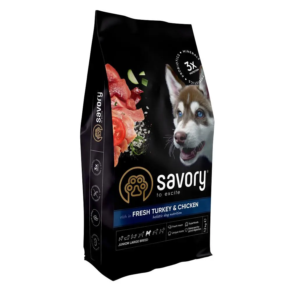 Сухий корм Savory Large Сейвори для юніорів великих порід, зі свіжою індичкою та куркою, 12 кг (арт.30211)