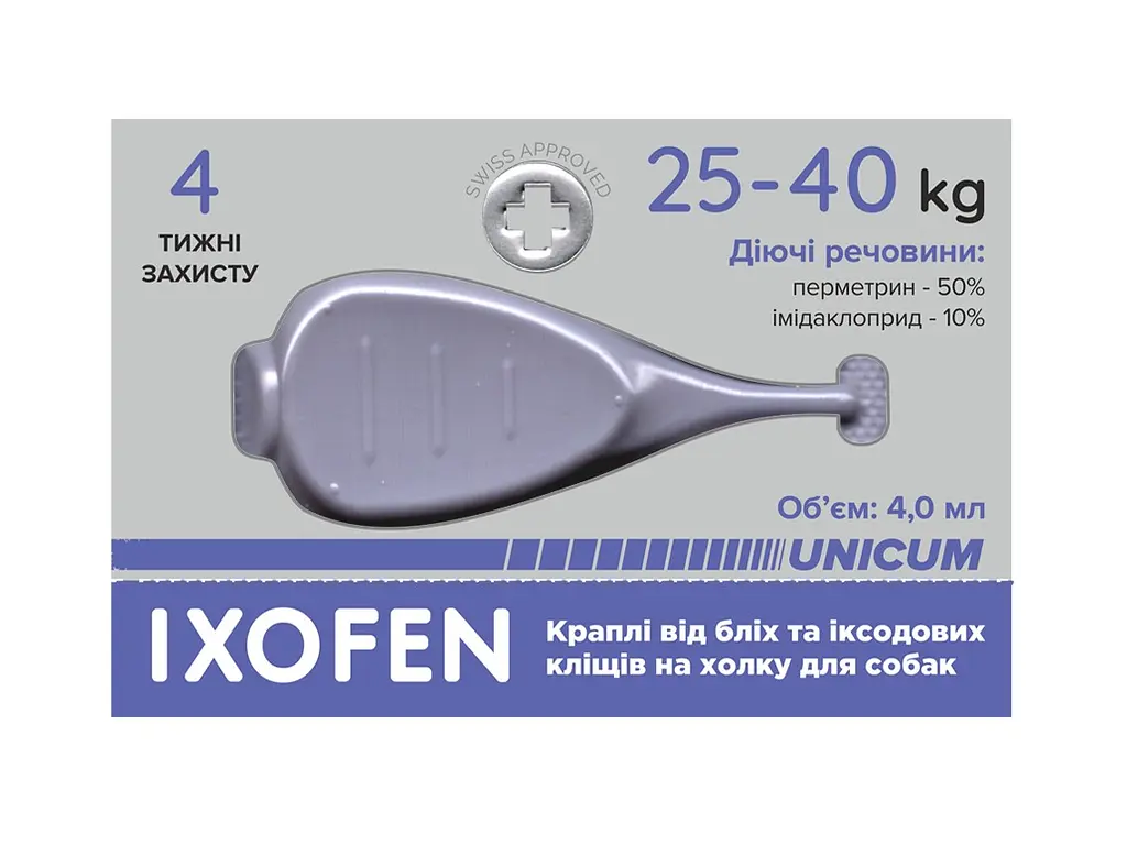 Краплі проти іксодових кліщів, бліх та комарів Unicum Ixofen для собак 25-40 кг 2 піп. х 4 мл - фото 4