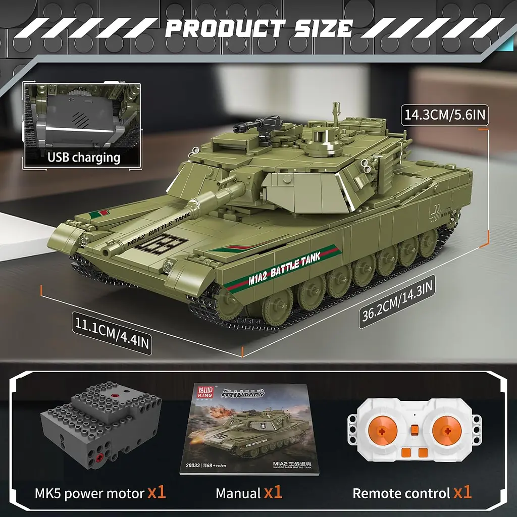Конструктор танк на радіокеруванні Mould King танк MIA2 Main Battle Tank   для дорослих та дітей військова техніка 1168 деталей - фото 5