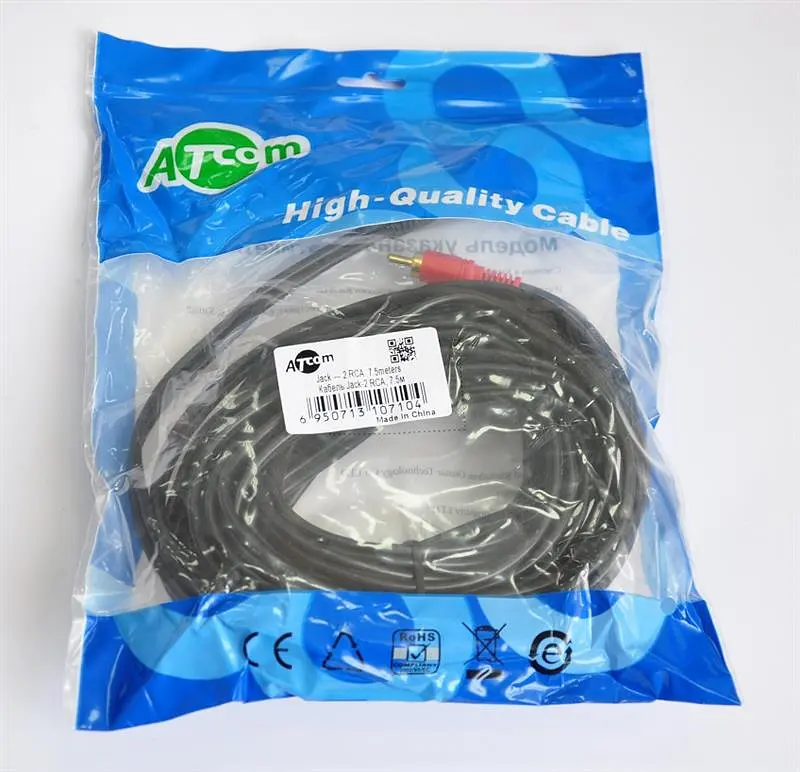Аудіо-кабель Atcom (10710) mini-jack 3.5мм(M)-2xRCA-тюльпан(M) 7,5м пакет - фото 2