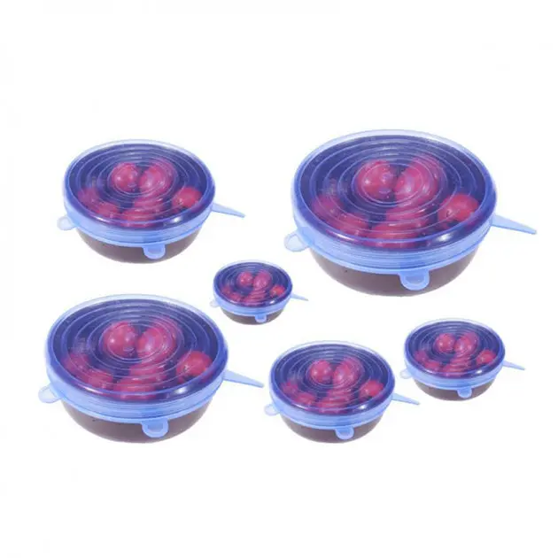 Набір силіконових кришок для посуду універсальні 6 штук Stretch silicone lids синій