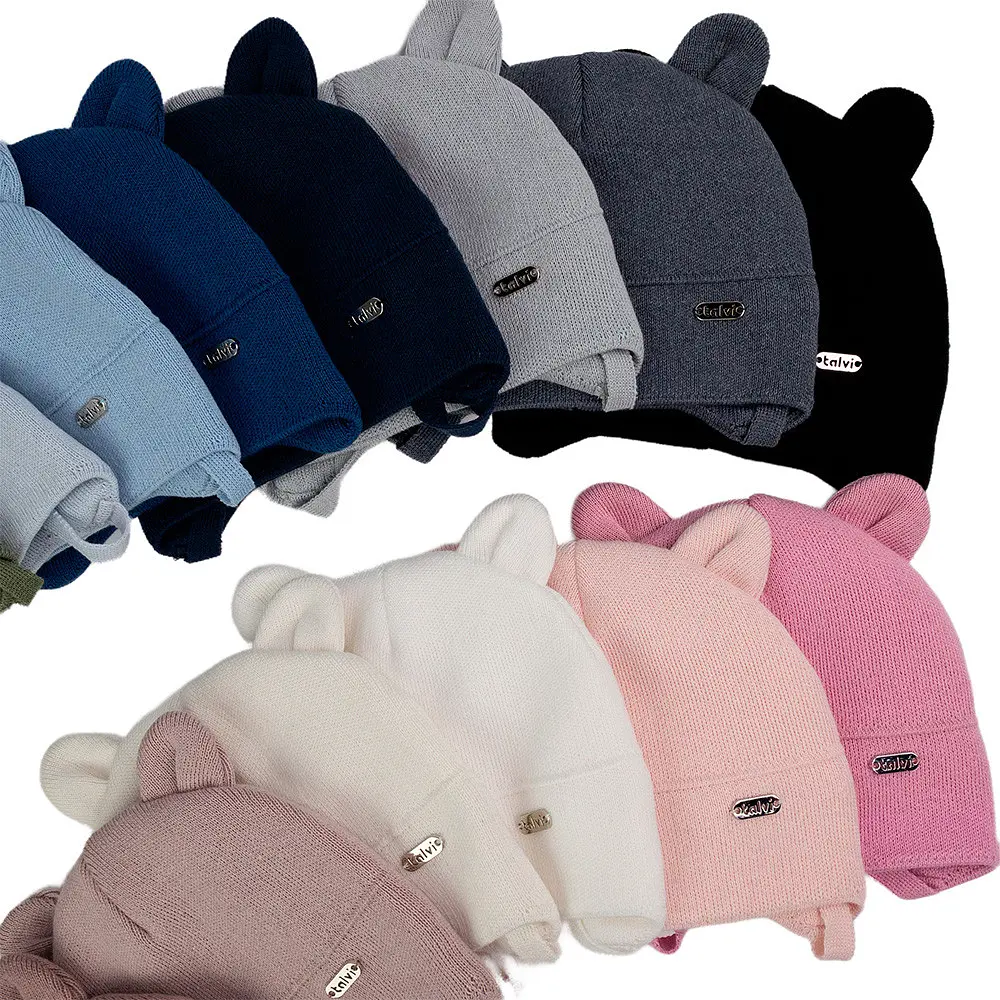 Дитяча шапка для новонароджених малюків тепла шапочка з вушками об'єм 40-42 см (2-4 місяці) Ніккі Talvi темно-синя - фото 5