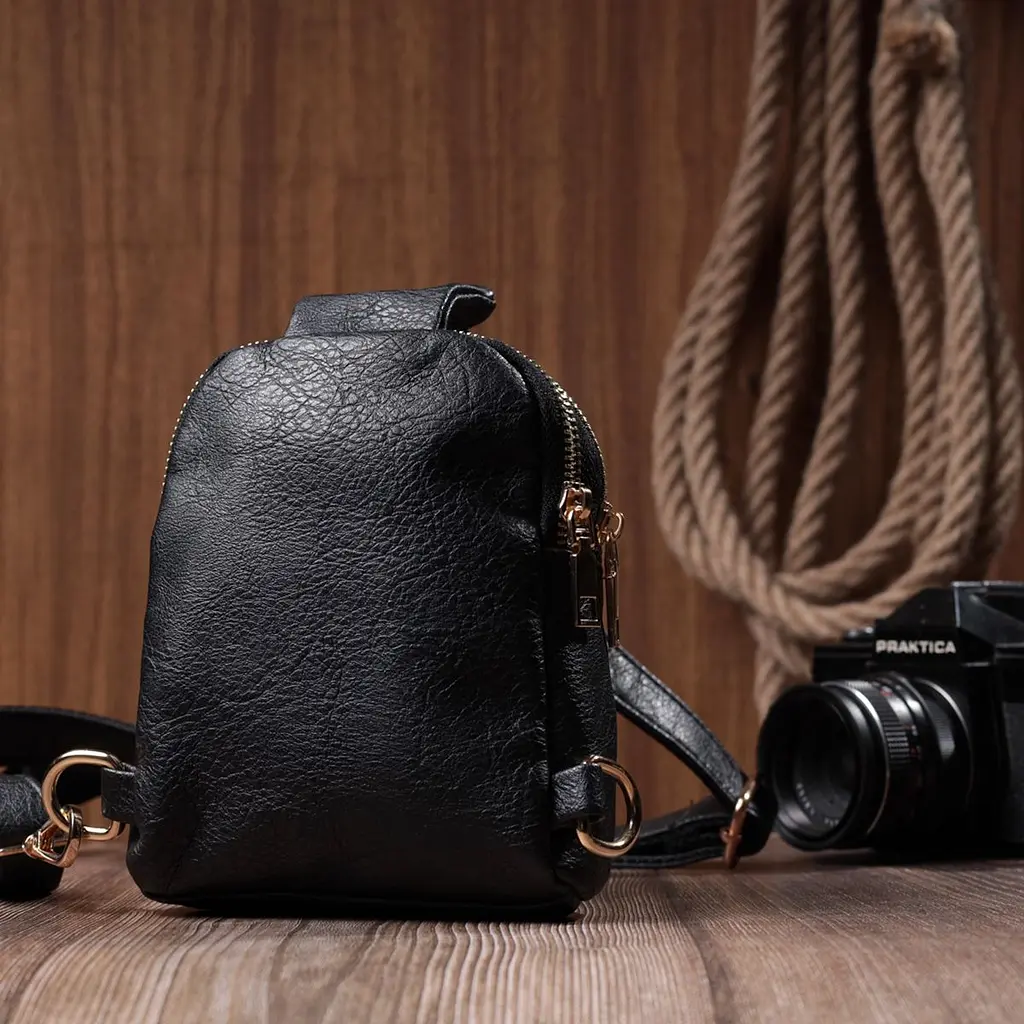 Невелика жіноча сумка через плече на два відділення з екошкіри Vintage 22784 чорна - фото 10