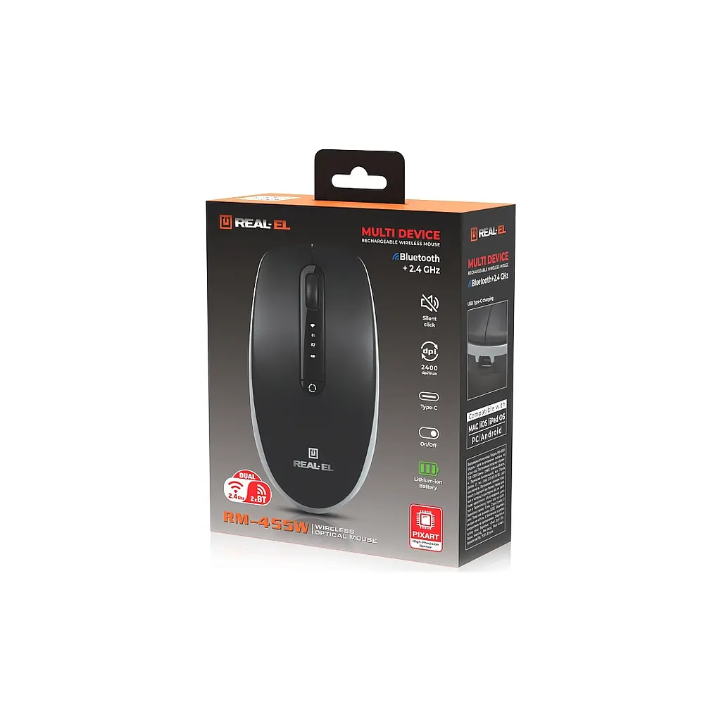 Мишка REAL-EL RM-455W Wireless/Bluetooth Black/Gray (EL123200047) - фото 2
