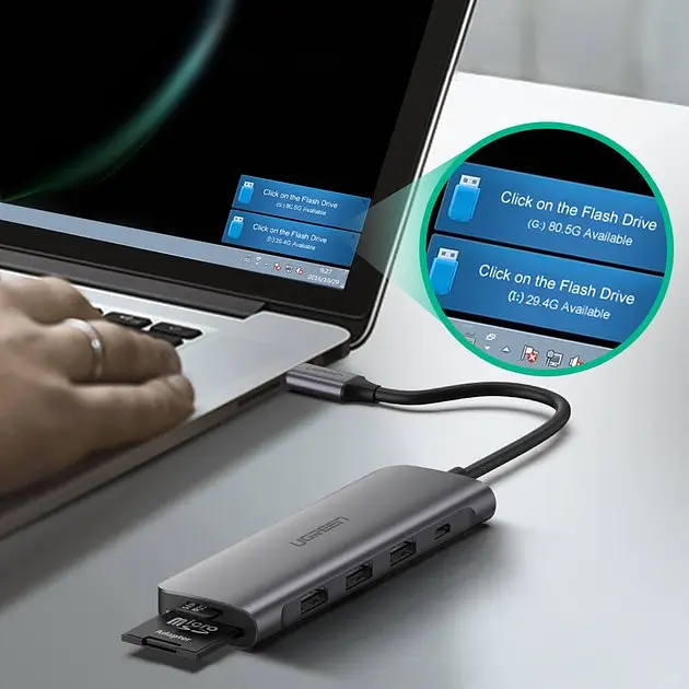Порт-реплікатор (хаб) Ugreen 70411 6-in-1 док-станція HDMI 2xUsb3.0 TF PD 100W - фото 5