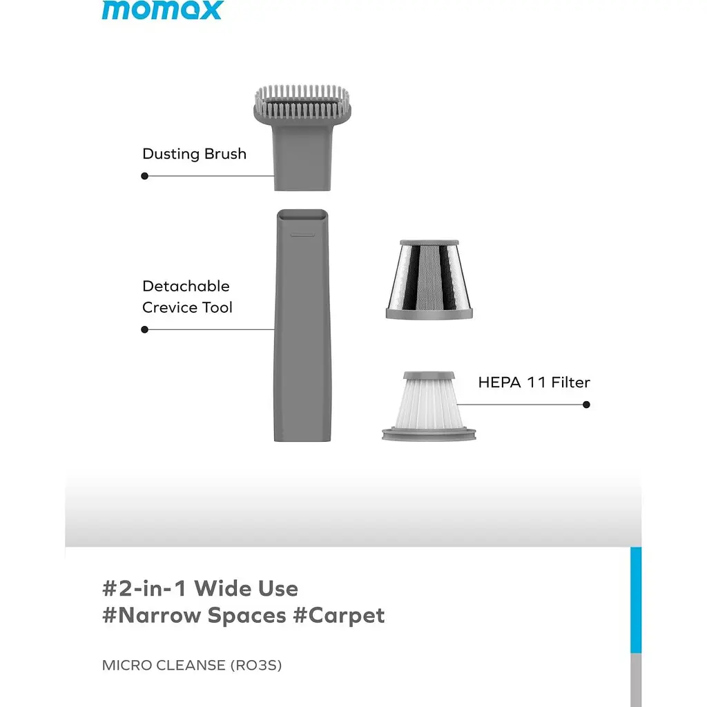 Автомобільний пилосос MOMAX Micro Cleanse RO3E рожевий/сірий [173805] - фото 9