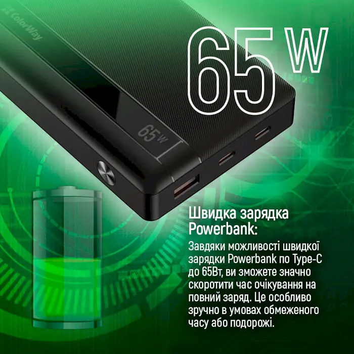 Повербанк ColorWay 20000 mAh 65W Black (CW-PB200LPA3BK-PDD) - фото 9