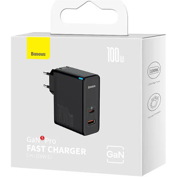 Мережевий зарядний пристрій Baseus GaN5 Pro Fast Charger C+U 100W + Cable USB-C Black [CCGP090201] [96285] - фото 7