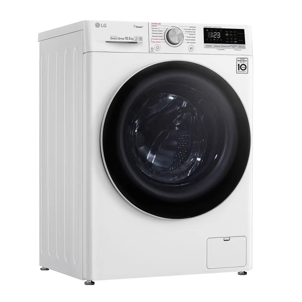 Пральна машина LG з фронтальним завантаженням F4V5RS0W, 10,5кг, 1400, A+++-40%, Пар, глибина 56см, Дисплей, Інвертор, Білий (F4V5RS0W) - фото 2