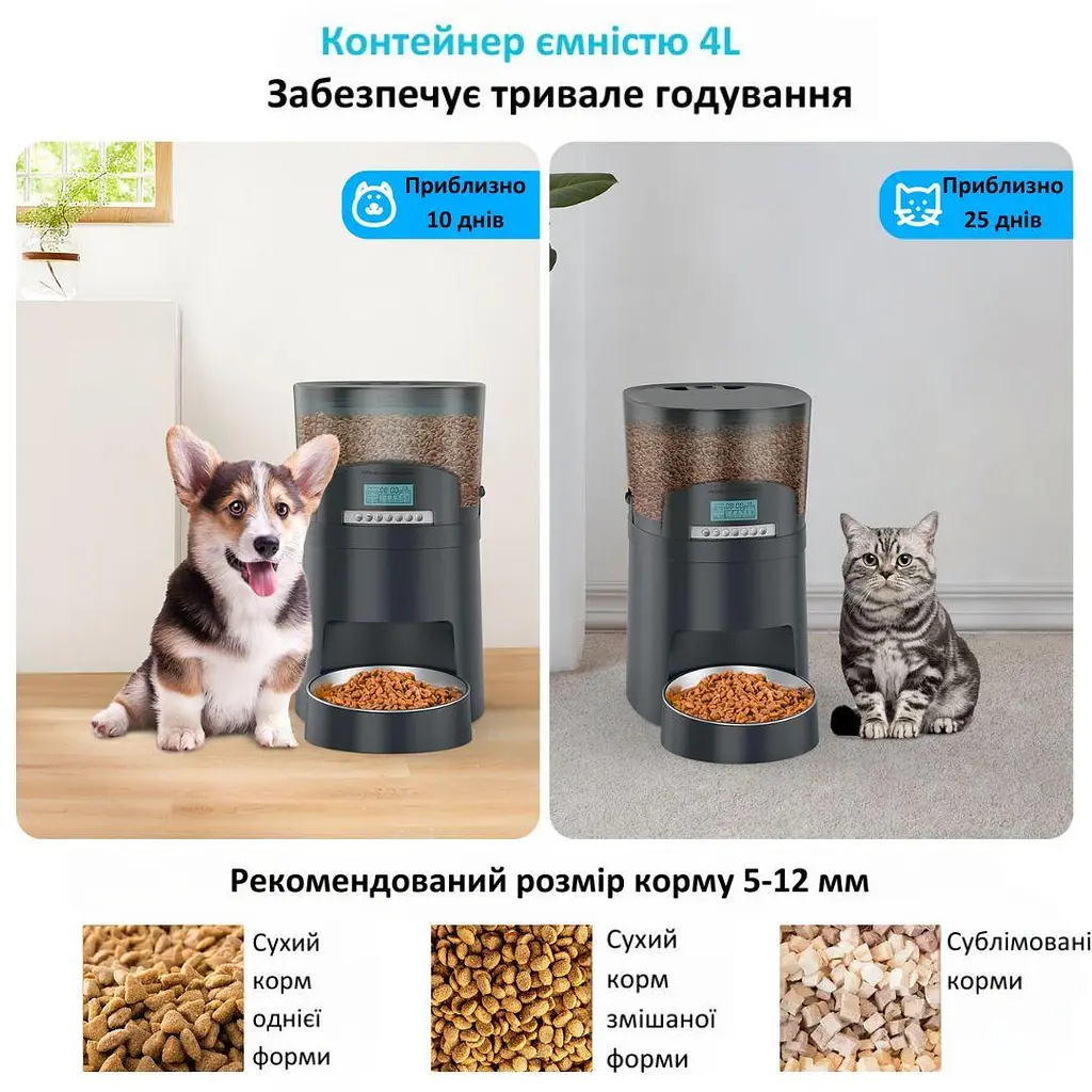 Автоматична годівниця для котів HoneyGuaridan S40 4 л, Wi-Fi зелений - фото 3
