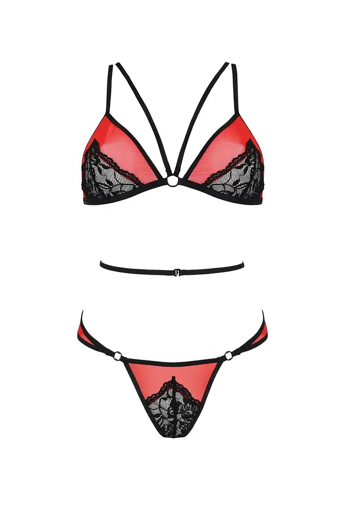 Комплект белья Passion Peonia Set XXL/XXXL red бра трусики - фото 3