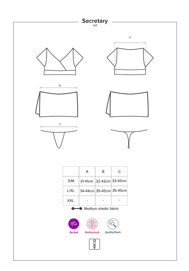 Еротичний костюм секретарки Obsessive Secretary suit 5pcs black L/XL, чорно-білий, топ, спідниця, ст - фото 7