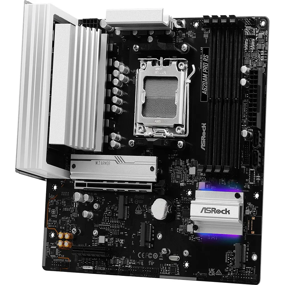 Материнська плата ASRock A620AM PRO RS (AM5/A620A, 4xDDR5, PCIex16, DP/HDMI, 2xSATA, 3xM.2, 2.5GLan, 8ch, mATX) - фото 3